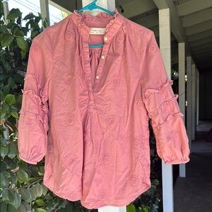 Anthropologie Rose Embroidered Blouse